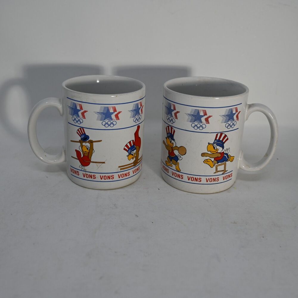 Pair 1984 LA Olympics Sam Eagle Vons Papel Coffee Mugs Vintage USA